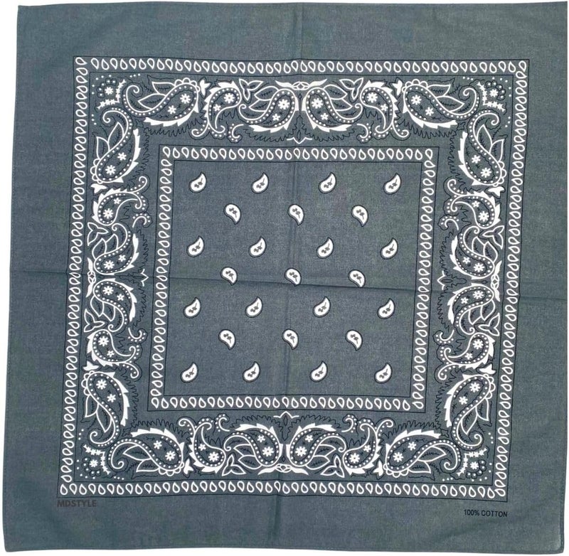 MD Style 100% Cotton Bandana for Men & Women 22" x 22" Paisley Pattern Handkerchief Headband Scarf - Image 3